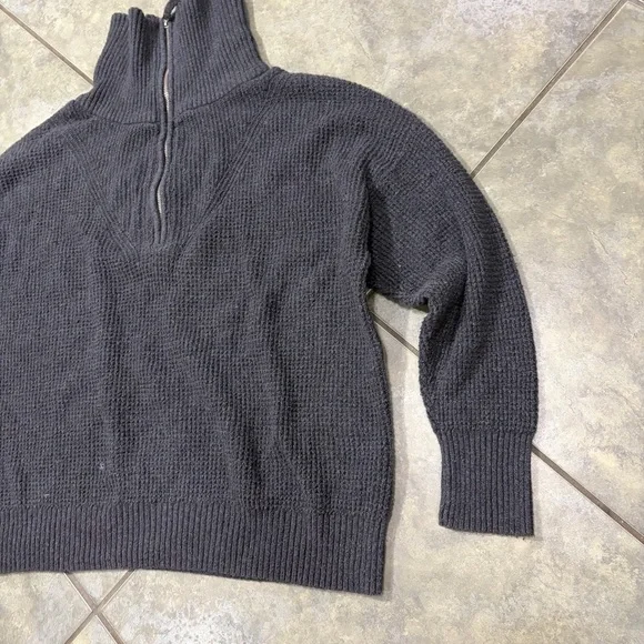 Aerie Women's Sweater CozyUp Waffle Knit Quarter Zip Gray Boxy Oversized Sz S - Picture 3 of 8